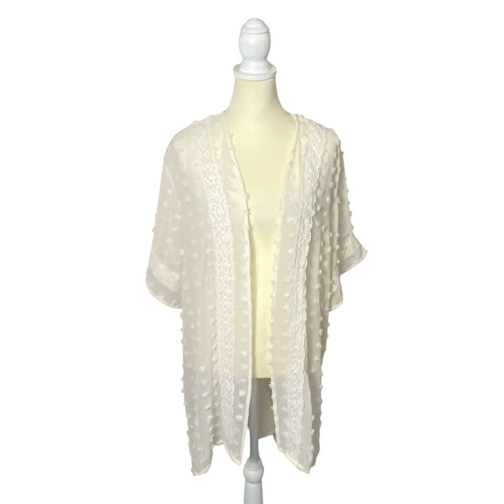 Maurices Sheer Short Sleeve Swiss Dot Boho Open Front Swim Cover-Up Women's XL